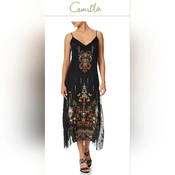 Camilla Dresses & Skirts - ❤️HOST PICK❤️ Camilla  Midi Lace Slip Dress Rebelle Black 100% Silk size S